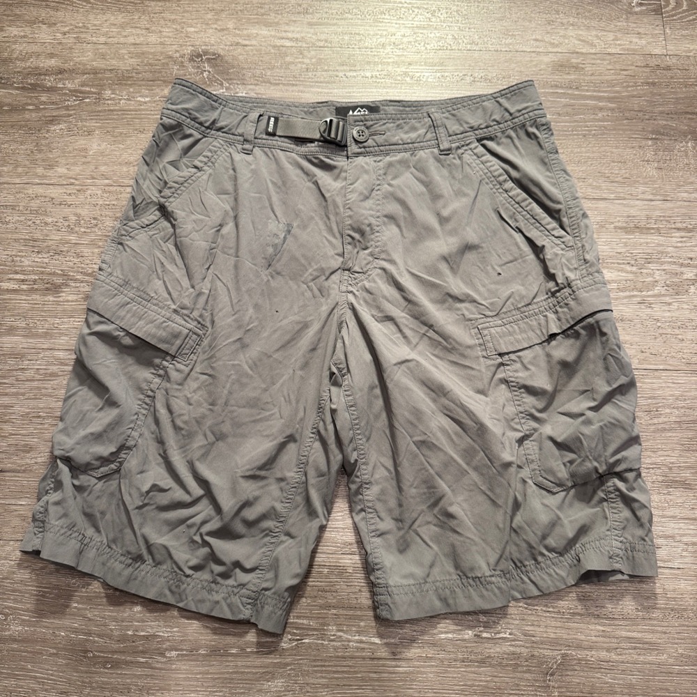 REI Co-op Cargo Shorts Mens 32 Gray Nylon Hiking Gorpcore Utility Trail Belted